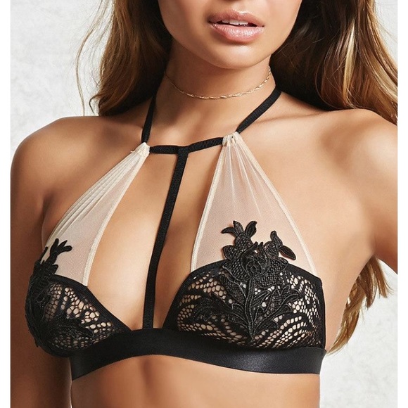 Lace appliqué mesh bralette - Picture 1 of 1